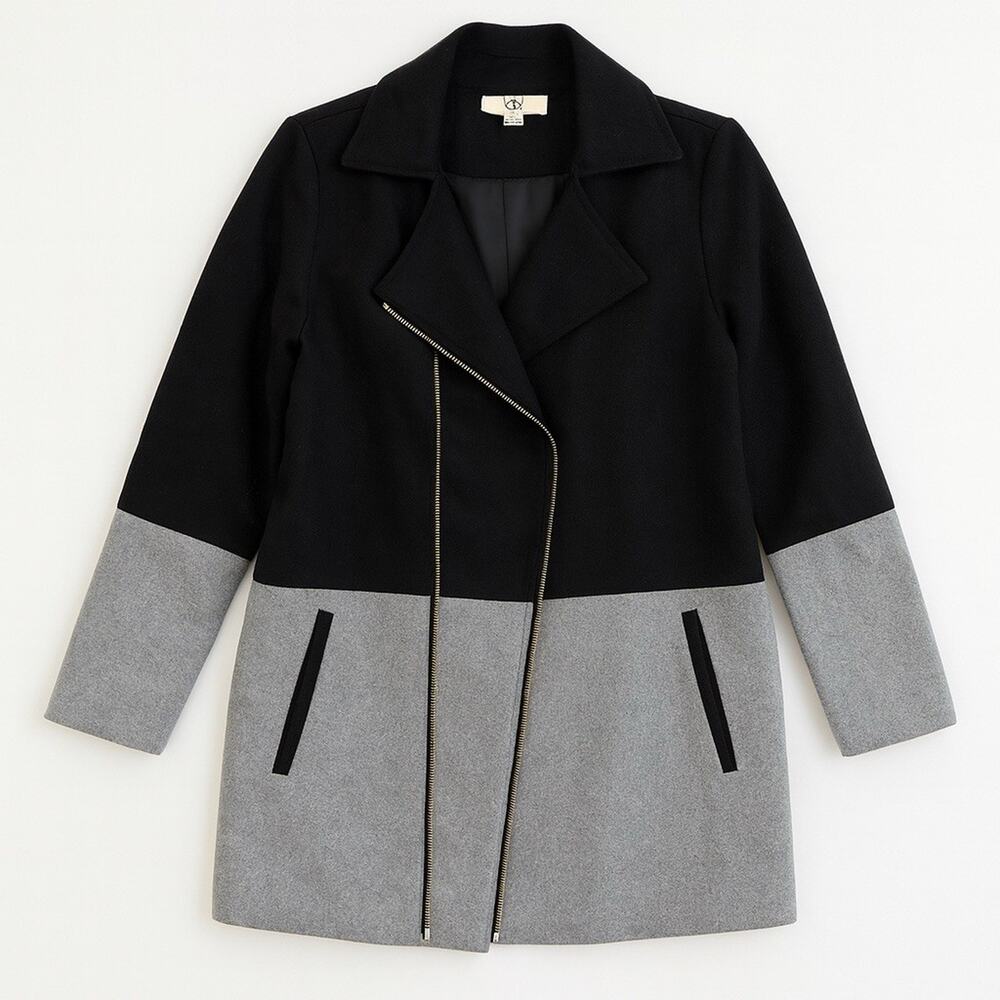 UB Los Angeles Women’s Colorblock Wool Blend Coat Black Gray Zip Jacket Size M